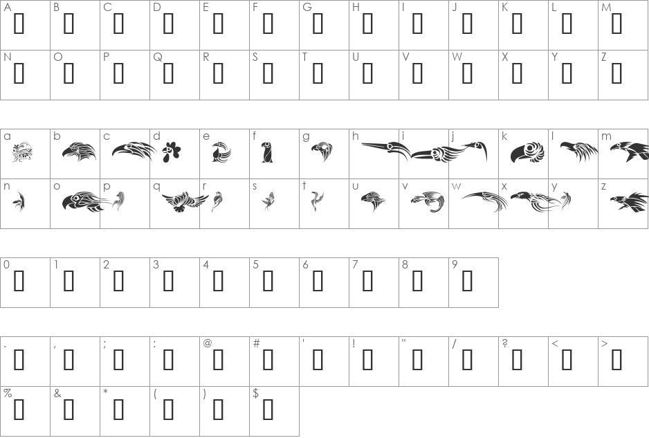 Birdies font character map preview