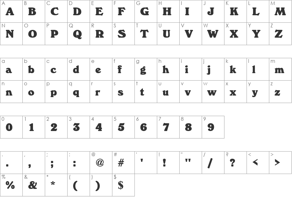 WindsorDUltHea font character map preview