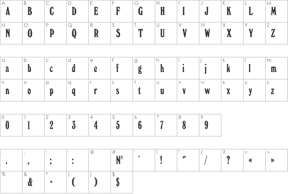 WindsorElongated_DG font character map preview