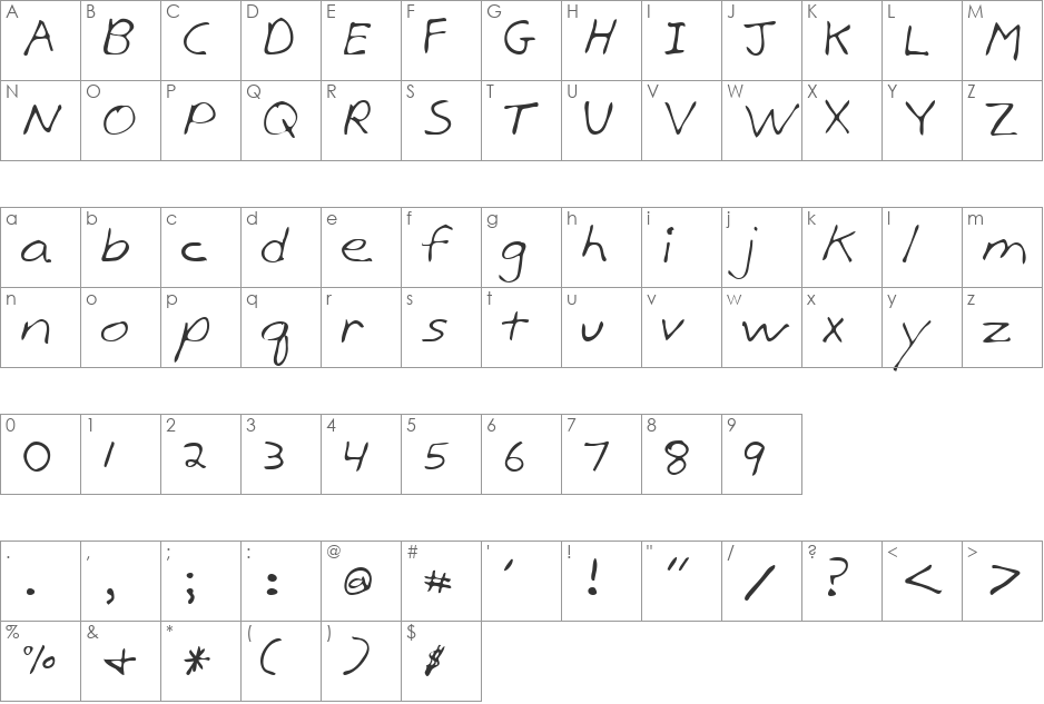 Birdlak font character map preview