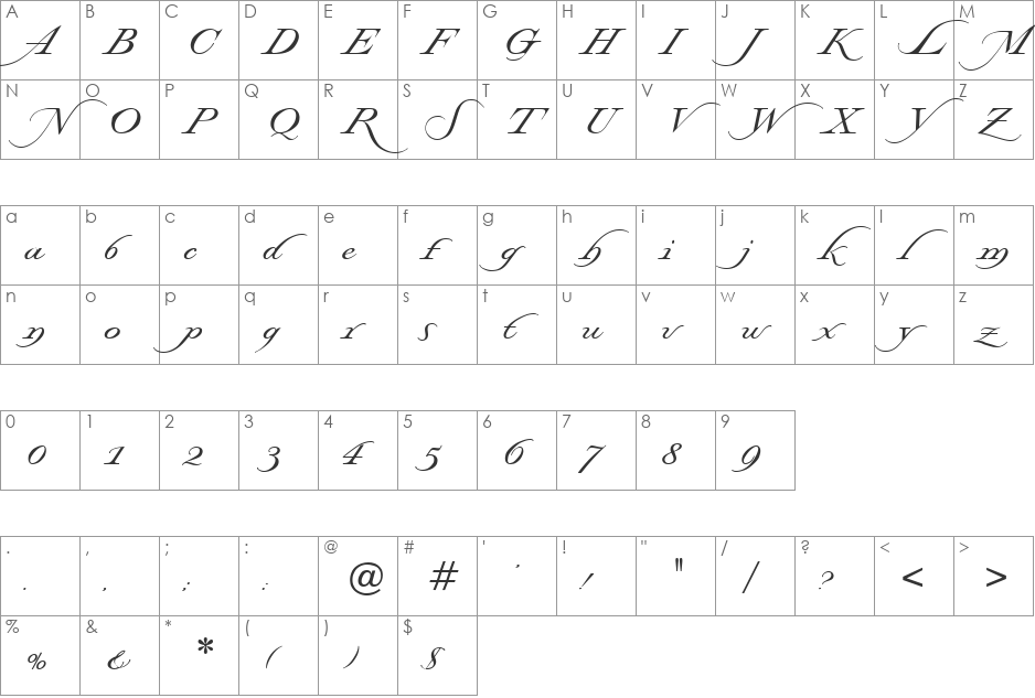 WindsorSword font character map preview