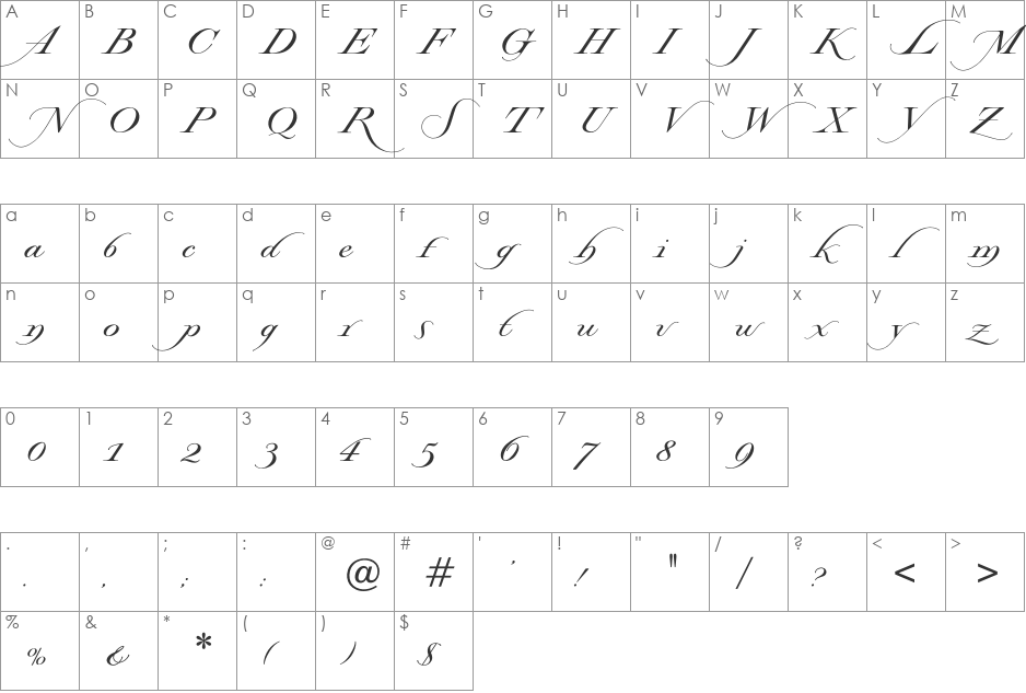 WindsorSword font character map preview
