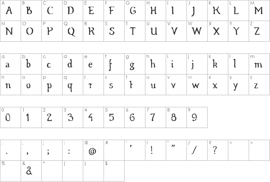 Windy Wood Demo font character map preview