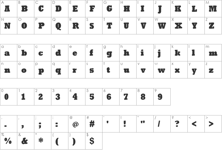 WindyCitySlab font character map preview