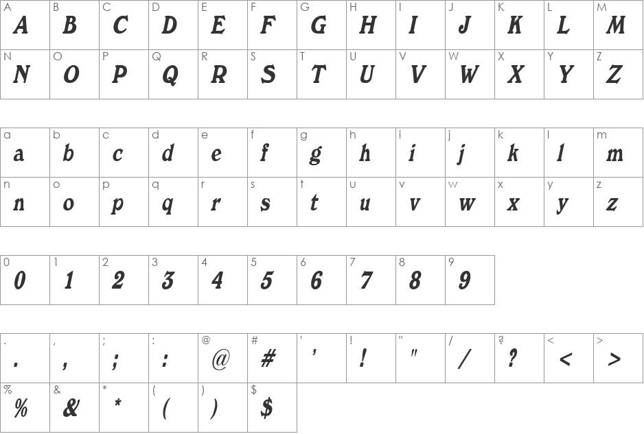 Windz Condensed font character map preview