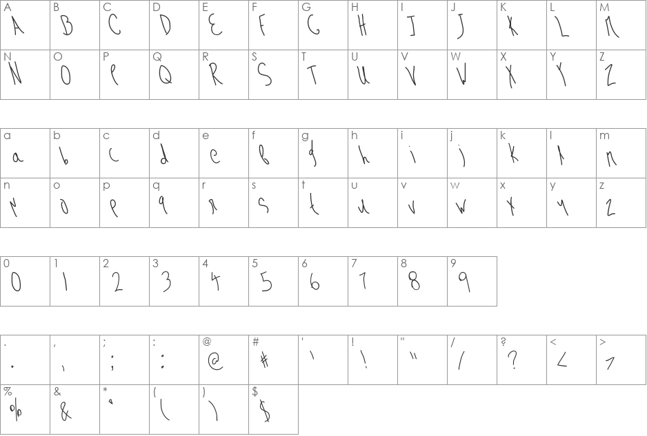 WinebytheGlass font character map preview