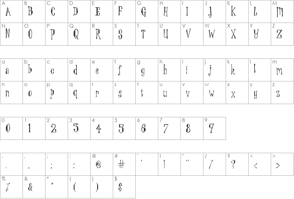 Winger font character map preview