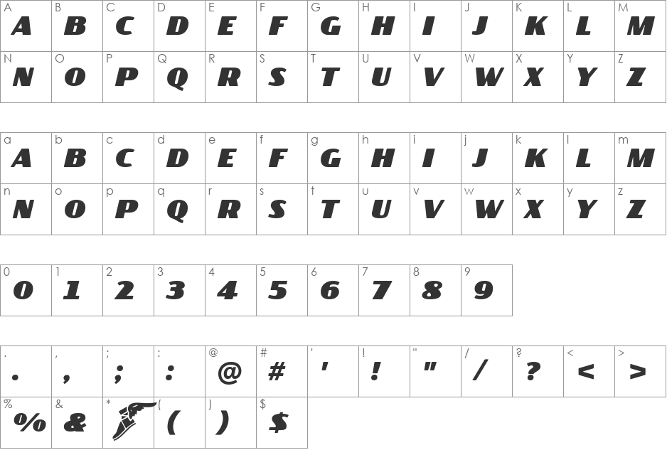 Wingfoot Sans font character map preview