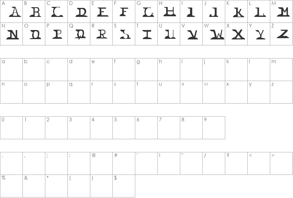 Wingnut font character map preview