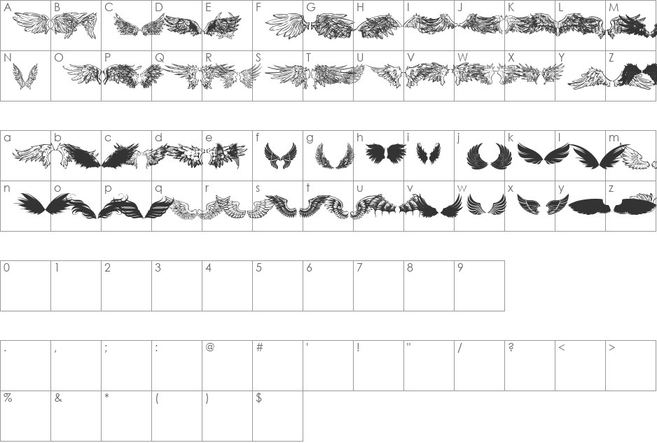 wings of wind tfb font character map preview