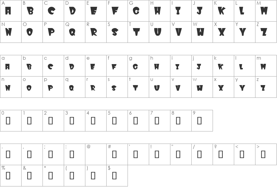 Winks font character map preview