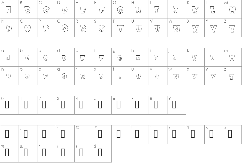 WinksOutline font character map preview