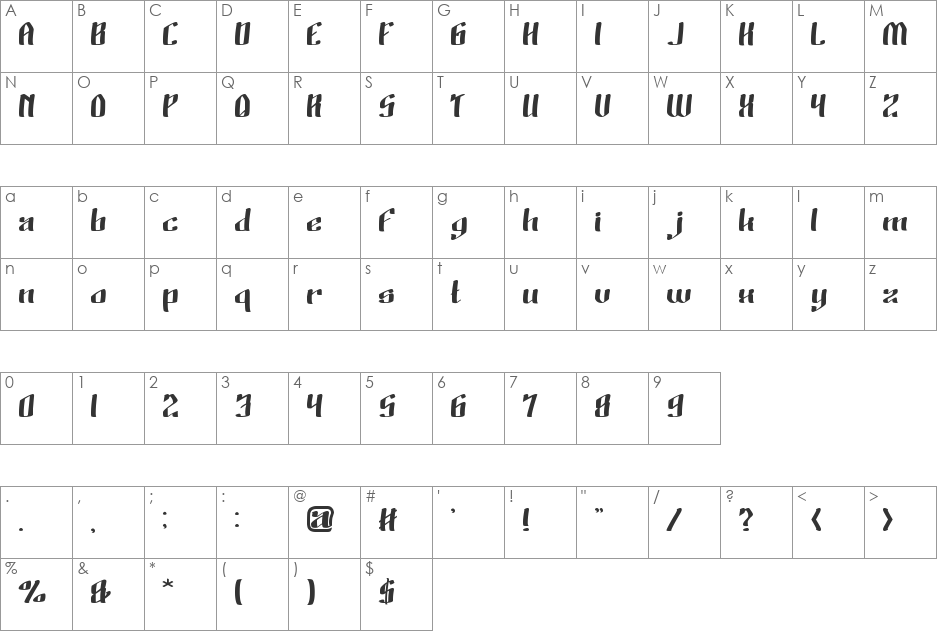 Wino Sutarmin Kadir font character map preview