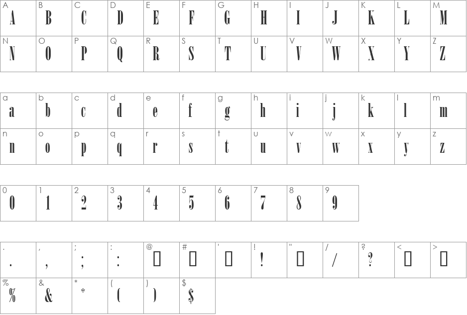 WinsomSSK font character map preview
