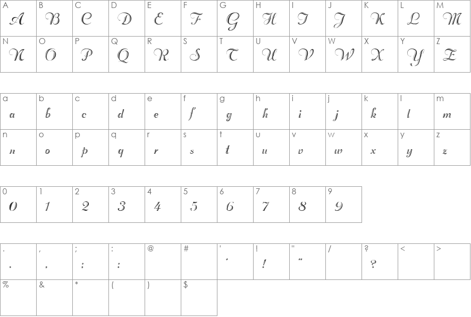 WinstonScript font character map preview