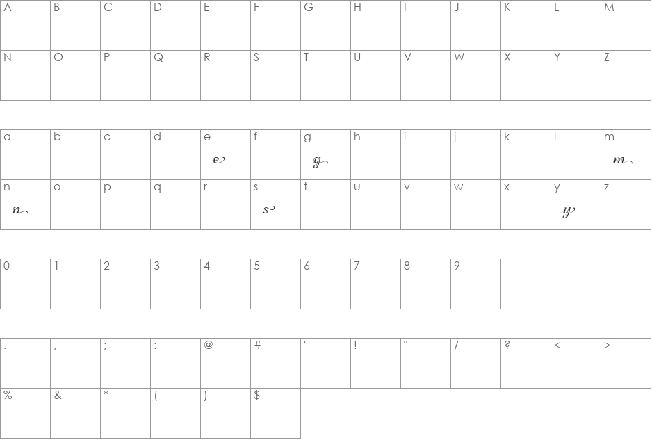 WinstonScriptAlternates font character map preview
