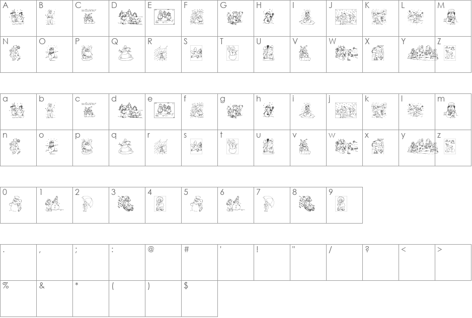 Winter font character map preview