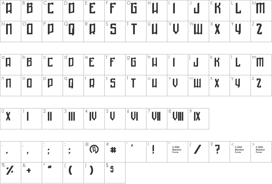 Winter in Gotham font character map preview