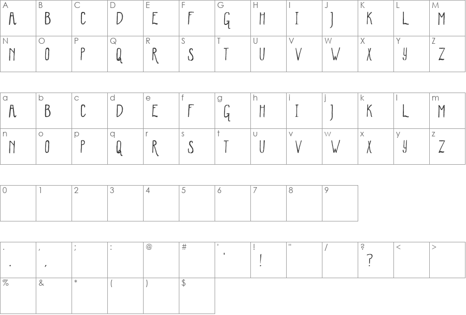 Winter Mint font character map preview