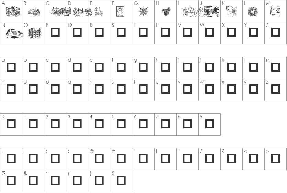 Winter Wonderland font character map preview