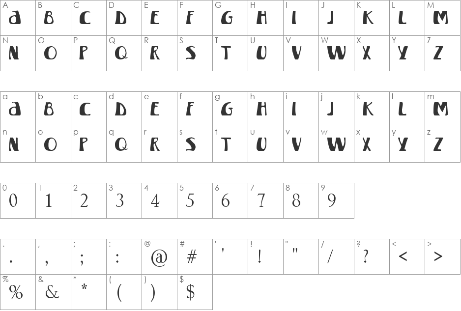 Winterland font character map preview