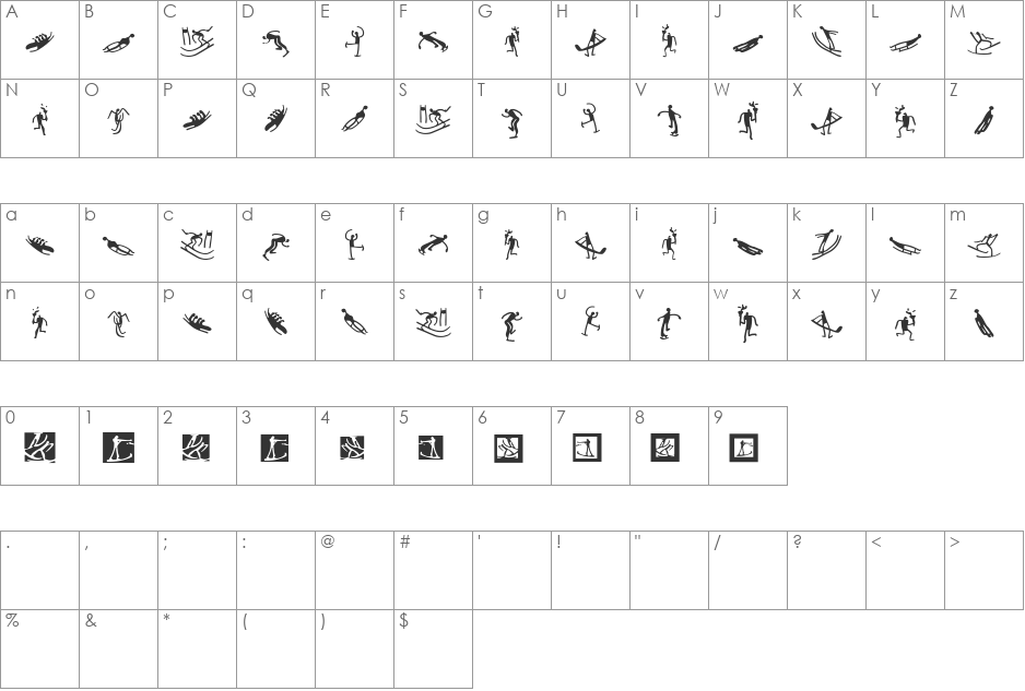WinterSports font character map preview