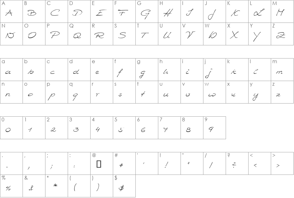 WIPFirstLady font character map preview