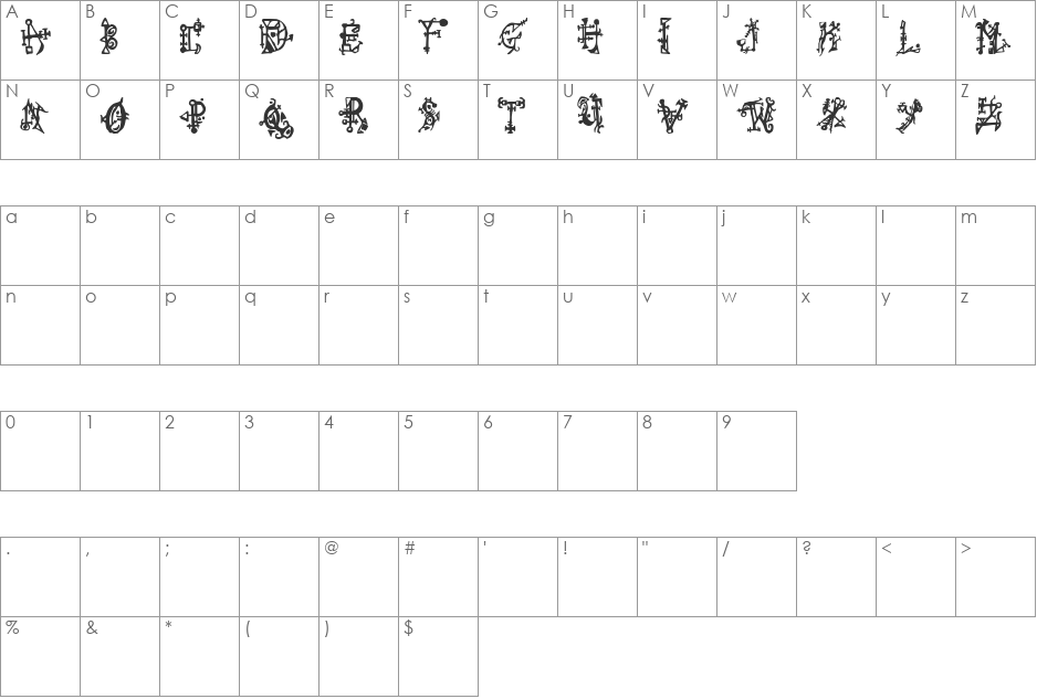 Wiqued T font character map preview