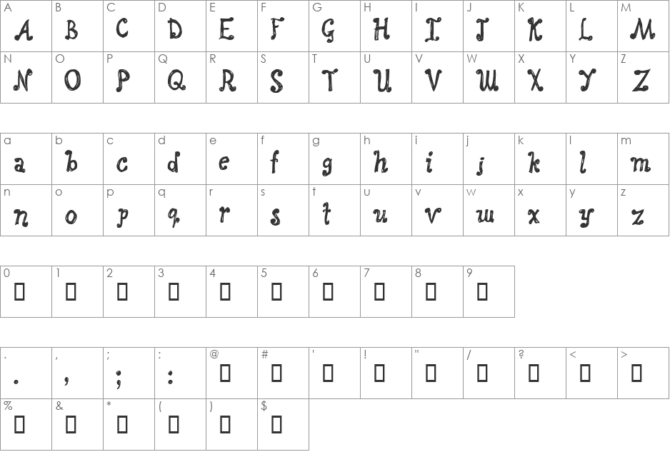 Wira font character map preview