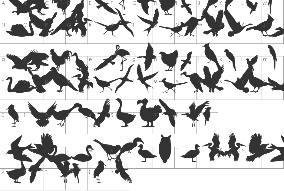 Birds of a Feather font character map preview