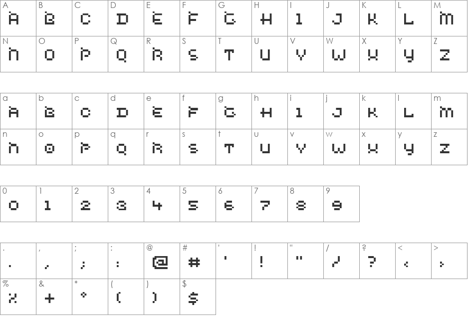 Wired font character map preview