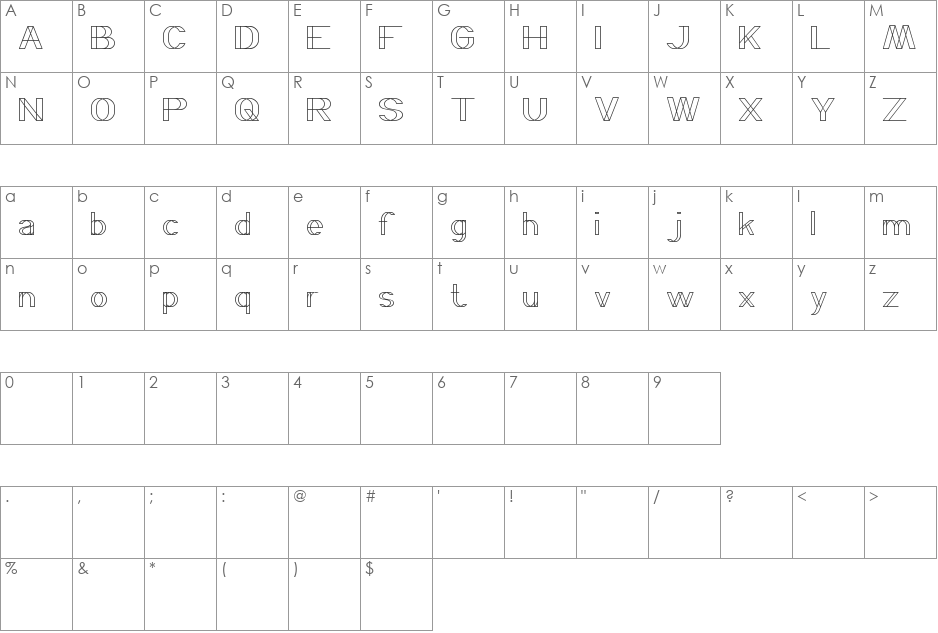 WIREFRAME font character map preview