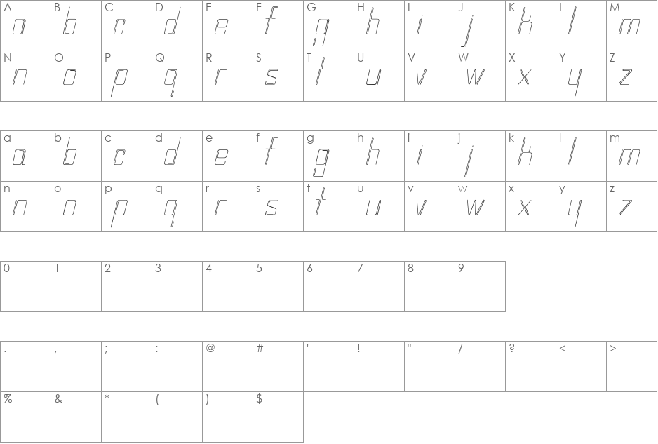 wireplay font character map preview
