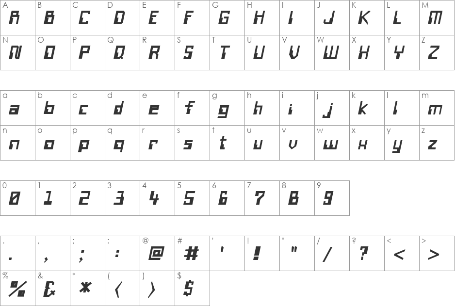 WireTransferSSK font character map preview