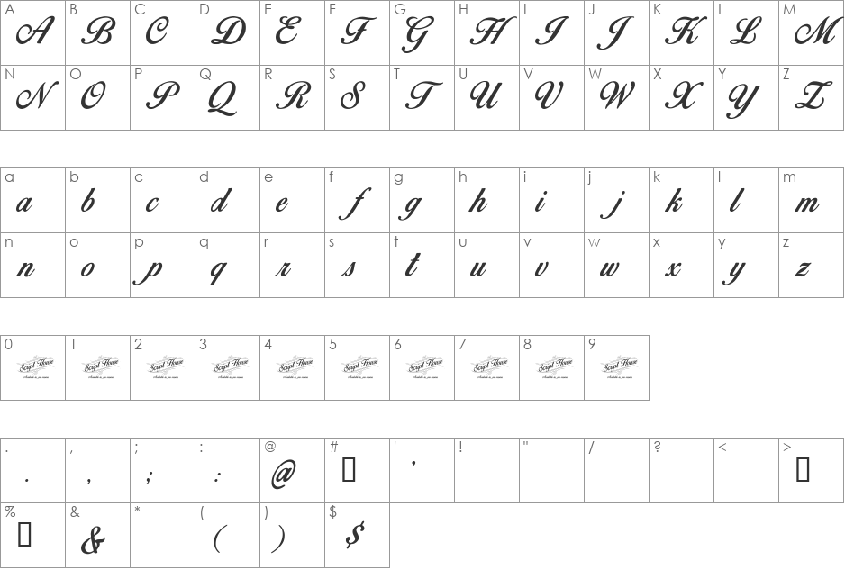 Birds of Paradise font character map preview