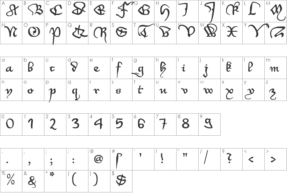 WirWenzlaw font character map preview