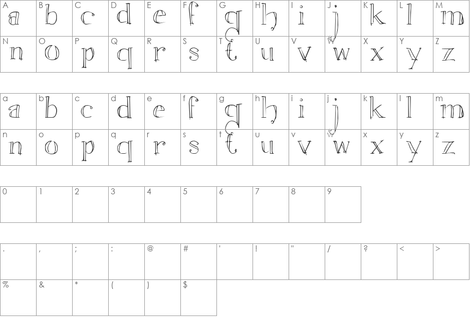 Witchcraft font character map preview