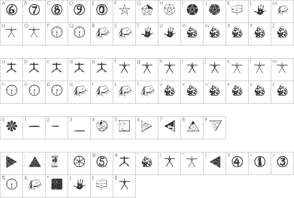 WitchDings font character map preview