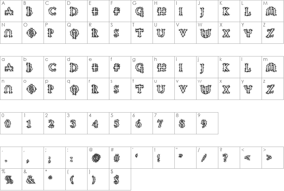 Witching Hour font character map preview