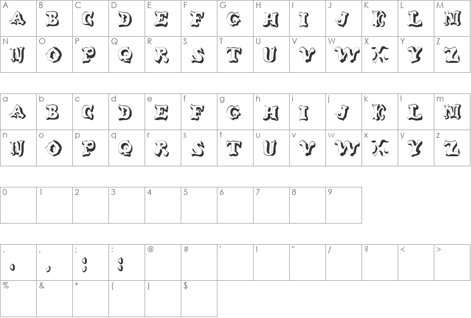 Withered 1 font character map preview