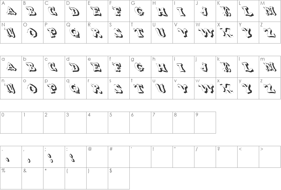 Withered 2 font character map preview