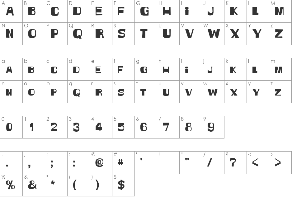 Witless font character map preview
