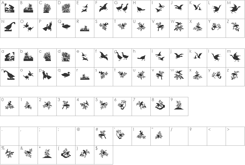 BirdsCuts font character map preview