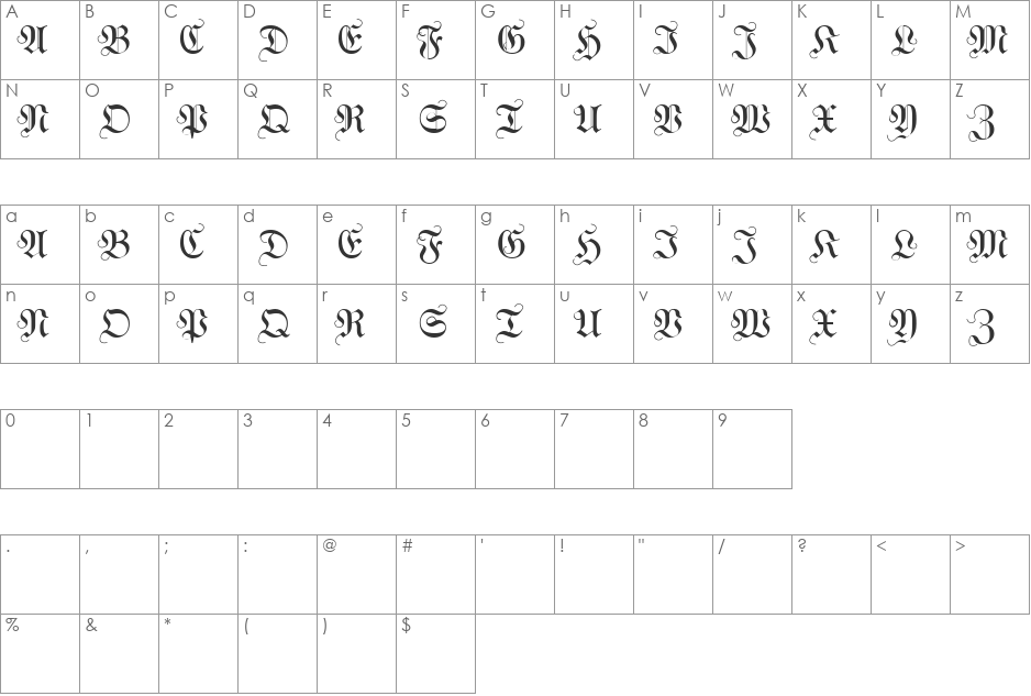WittewittMajuscles font character map preview