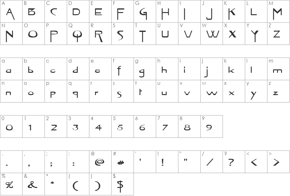 Witty Woman 1 font character map preview