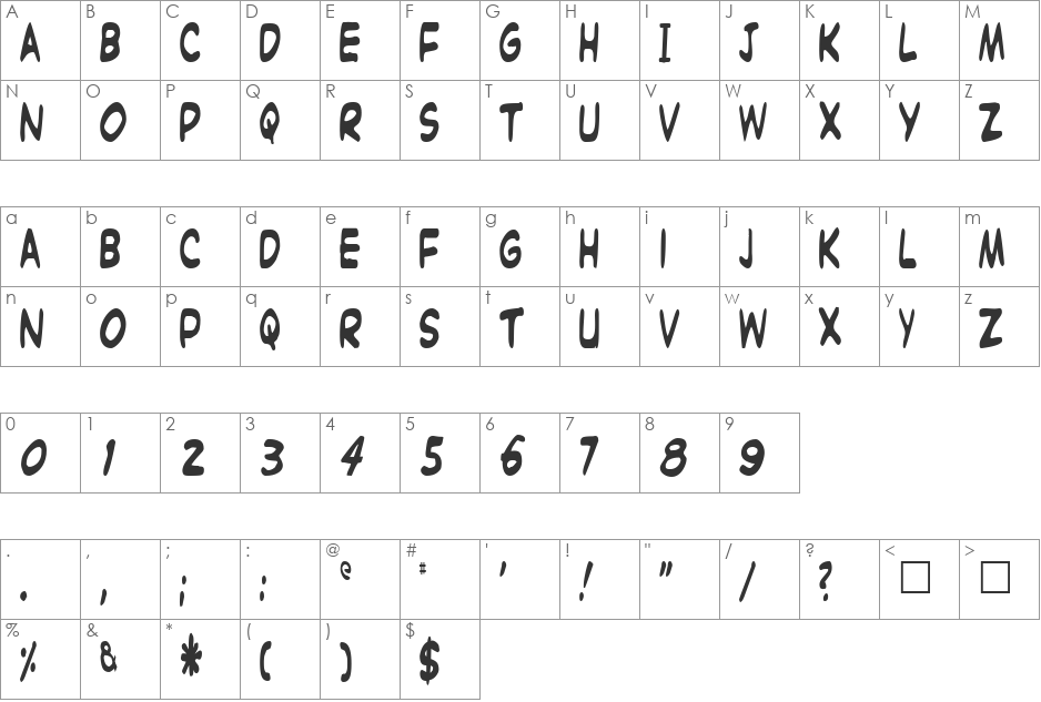 Witzworx font character map preview