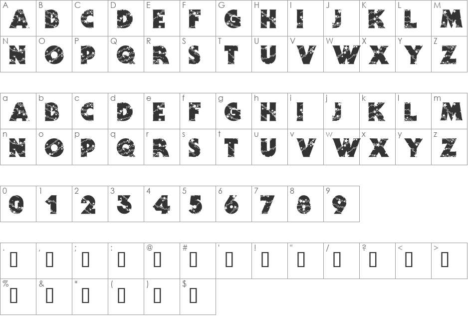 Wizardry font character map preview