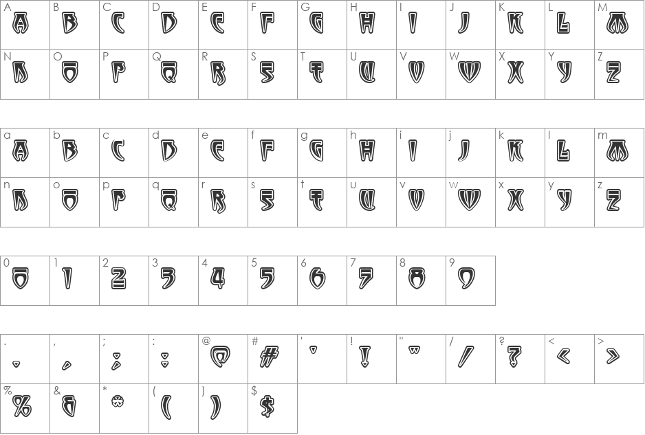 WizardryMF-Contour font character map preview
