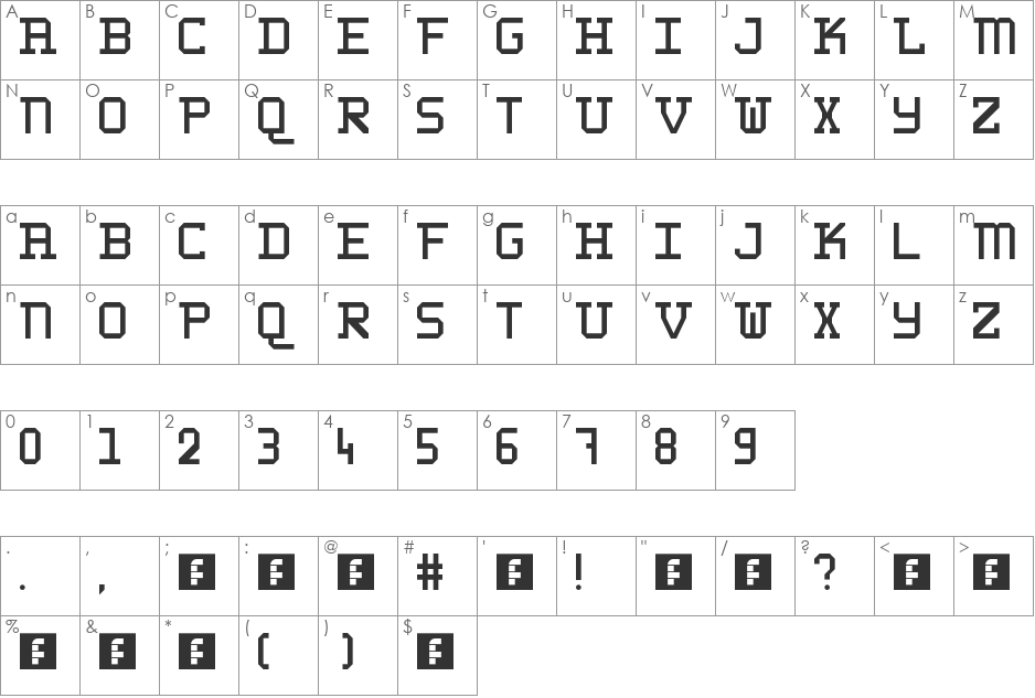 WLM 1F Block Serif font character map preview
