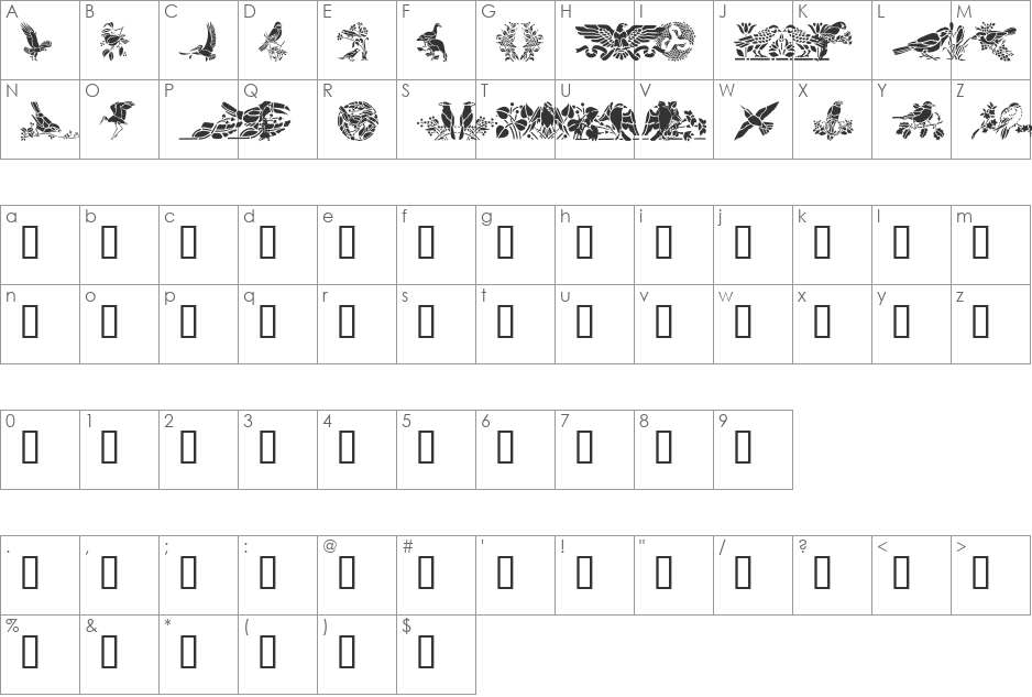 BirdsOne font character map preview